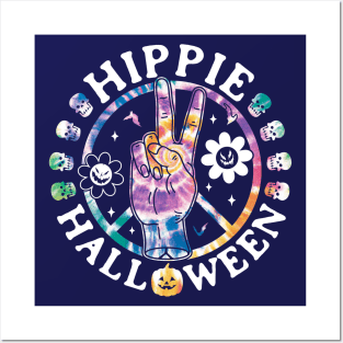 Hippie Halloween - Tie Dye Halloween Retro Groovy Flower Peace sign Posters and Art